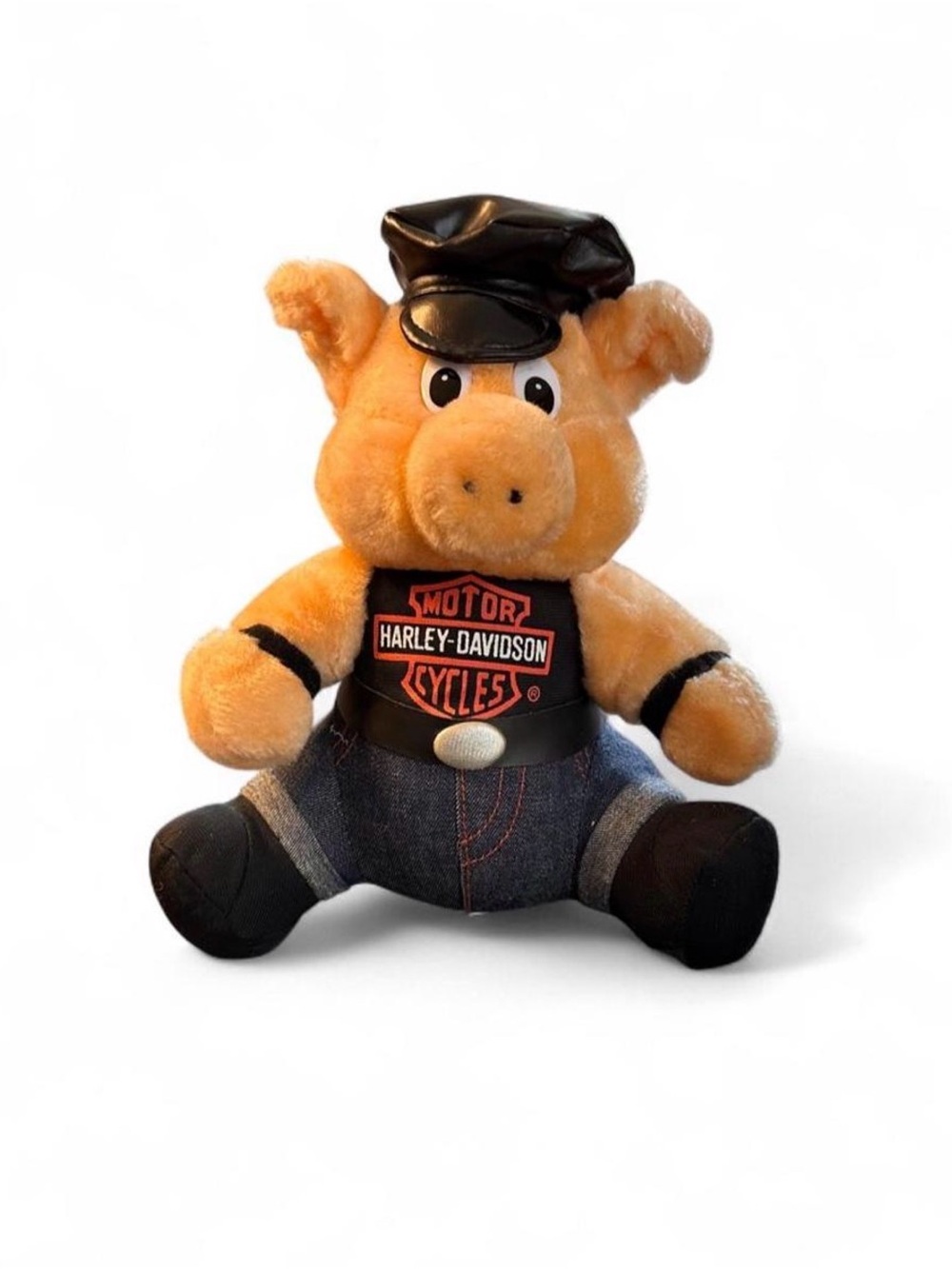 Vintage 1993 Harley-Davidson Plush Biker Pig in Denim with Hat Play by Play